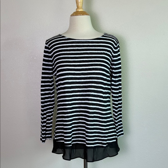 LAUREN RALPH LAUREN Medium Black White Stripe Nautical Preppy Linen Tunic Top - Picture 1 of 9